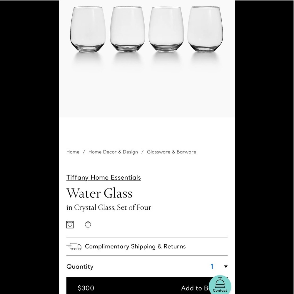 NWB Tiffany wine/water glasses - Set of 4